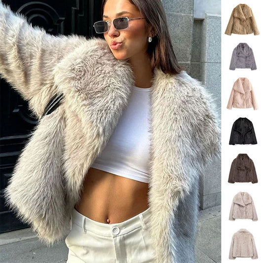 Winter Plush Coat Fashion Outwear Long Sleeve Tops Womens